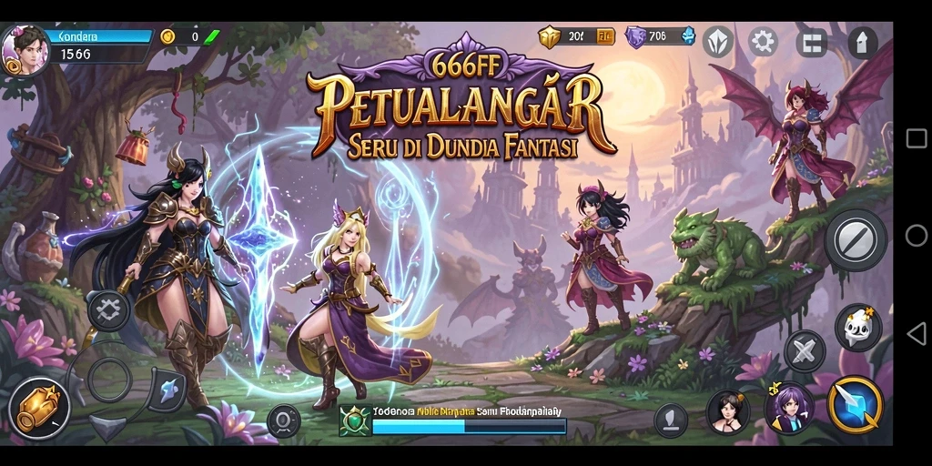 Tampilan gameplay 666FF dengan karakter menjelajahi dunia fantasi.