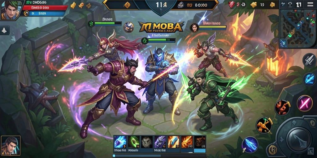 Gameplay seru DMD686 di arena pertempuran MOBA.