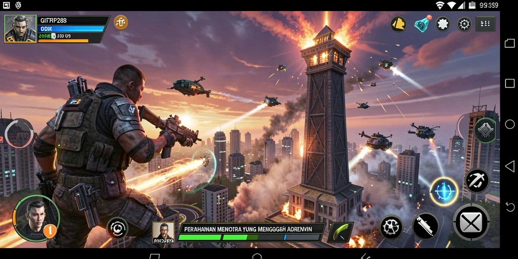 Tampilan gameplay menara pertahanan yang mendebarkan dan strategis.