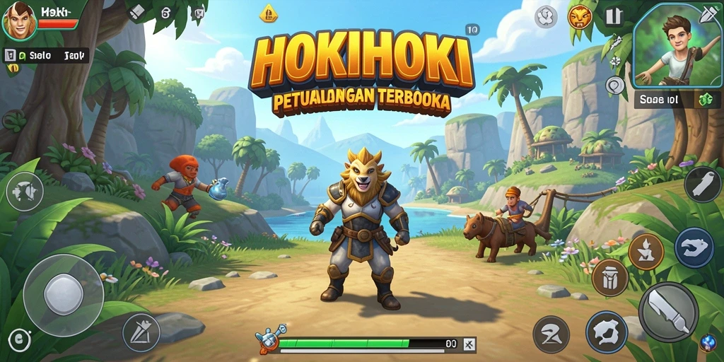Screenshot gameplay HOKIHOKI menampilkan karakter yang menjelajahi dunia terbuka.