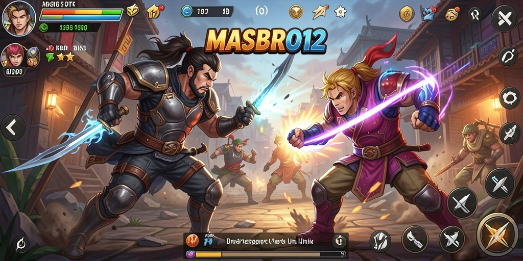 Screenshot dari gameplay MASBRO12 dengan pertarungan yang mendebarkan.