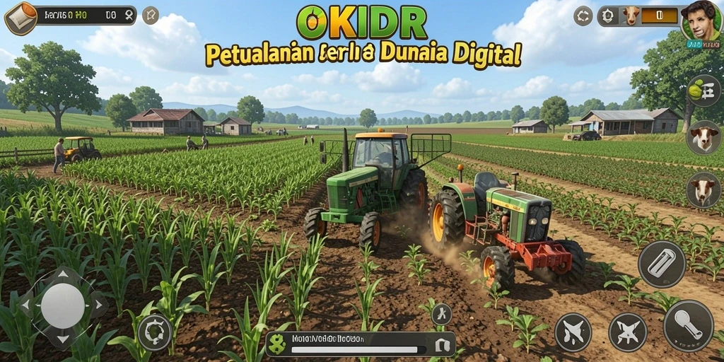 Tampilan gameplay <strong>OKIDR</strong> dengan aktivitas bertani yang seru dan interaktif.