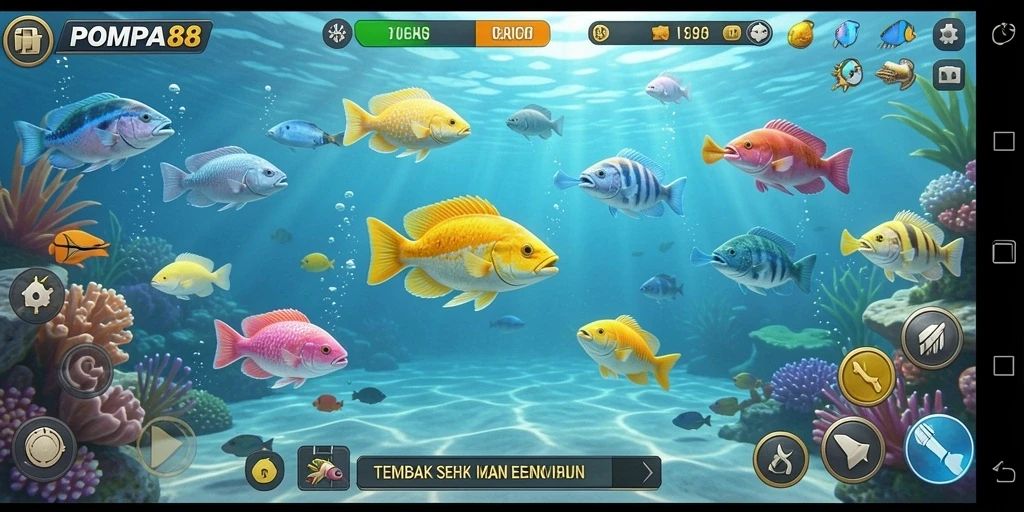 Tangkapan layar POMPA88 menunjukkan aksi seru Tembak Ikan yang menghibur.