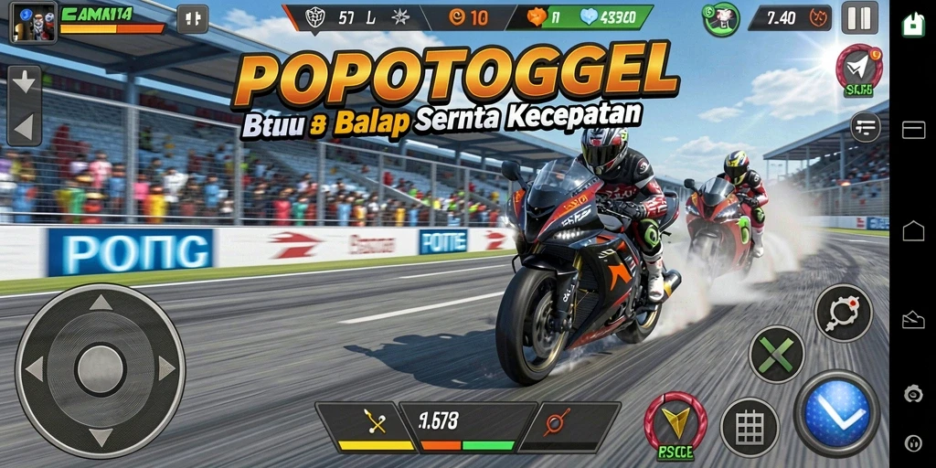 Tampilan gameplay Racing yang menegangkan dan penuh aksi di POPOTOGEL.