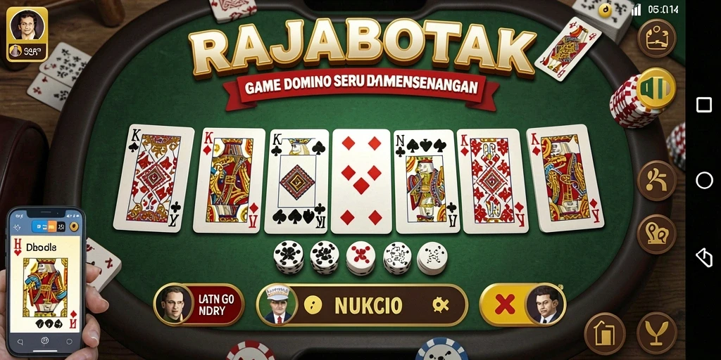 Screenshot gameplay RAJABOTAK menampilkan suasana seru permainan domino.