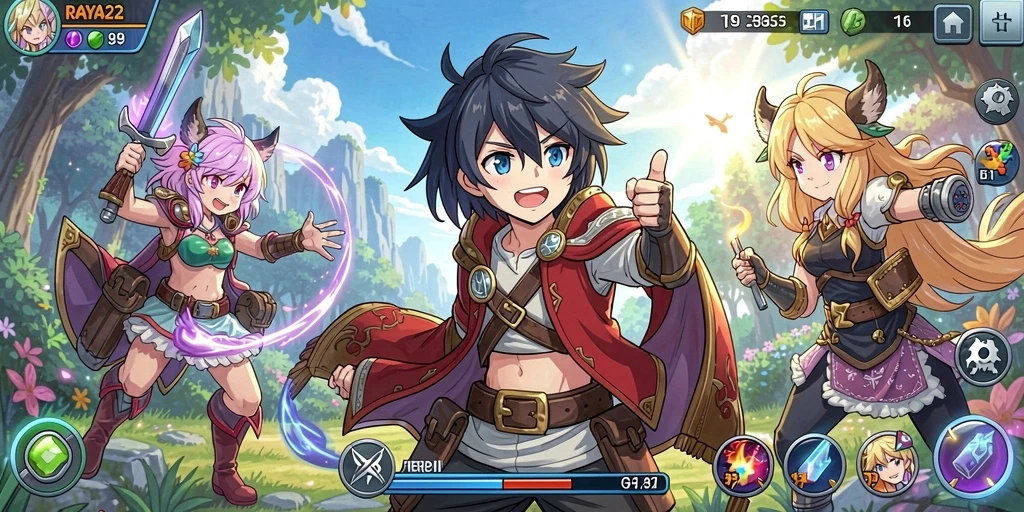 Screenshot dari gameplay seru RAYA22 yang menghadirkan petualangan anime.