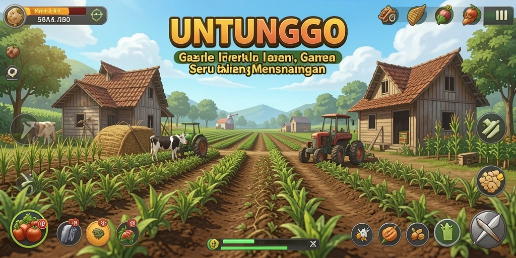 Screenshot gameplay UNTUNGGO dengan tampilan pertanian yang indah dan interaktif.