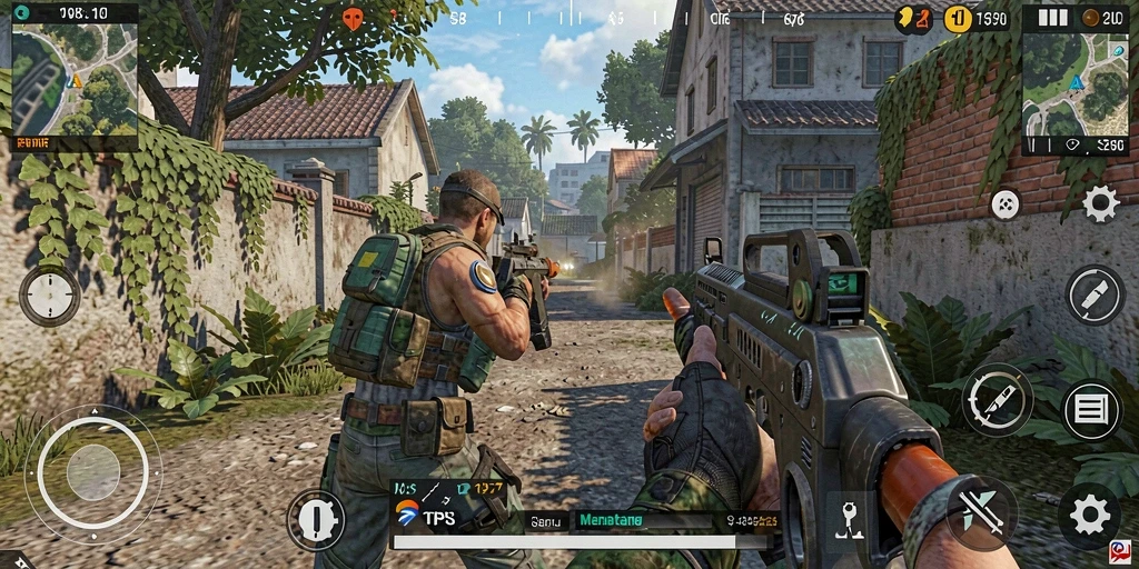 Tampilan gameplay V98 dengan aksi tembak-menembak yang seru.